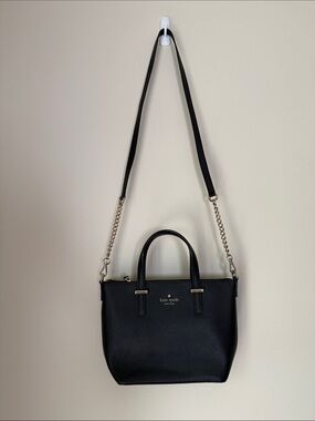 kate spade Black Saffiano Leather Mini Tote Gold Chain Strap Zipper Handbag